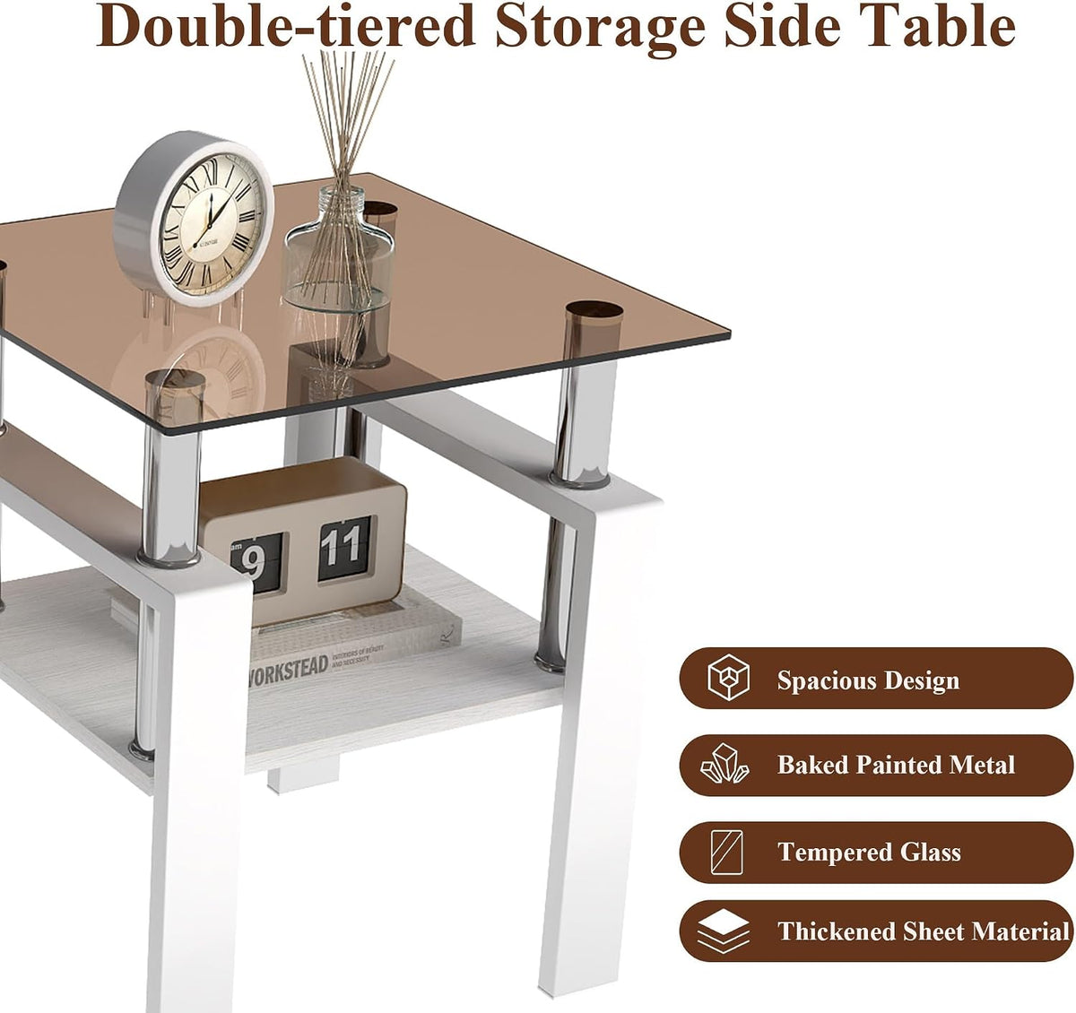 Set of 2 Glass End Table, 2-Layer Glass Living Room Table, Modern Tea Table Side Tables for Home Office Furniture