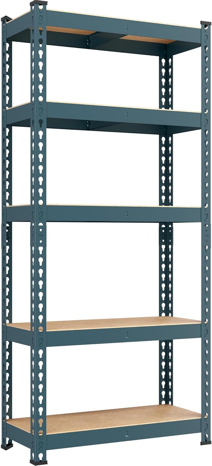 Yaheetech Storage Shelves 5 Tier Garage Shelving Heavy Duty Garage Shelves Adjustable Metal Shelving Unit Utility Rack Shelving for Warehouse Pantry Closet, 27.5" W x 12" D x 60" H, Neptune Blue