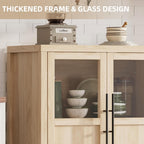 Garvee Large Buffet Cabinet with Storage, Sideboard Buffet Cabinet with Glass Doors, Modern Farmhouse Storage Cabinet Table for Kitchen Dining Room, Living Room (Pear Wood, Glass with 2 Doors)