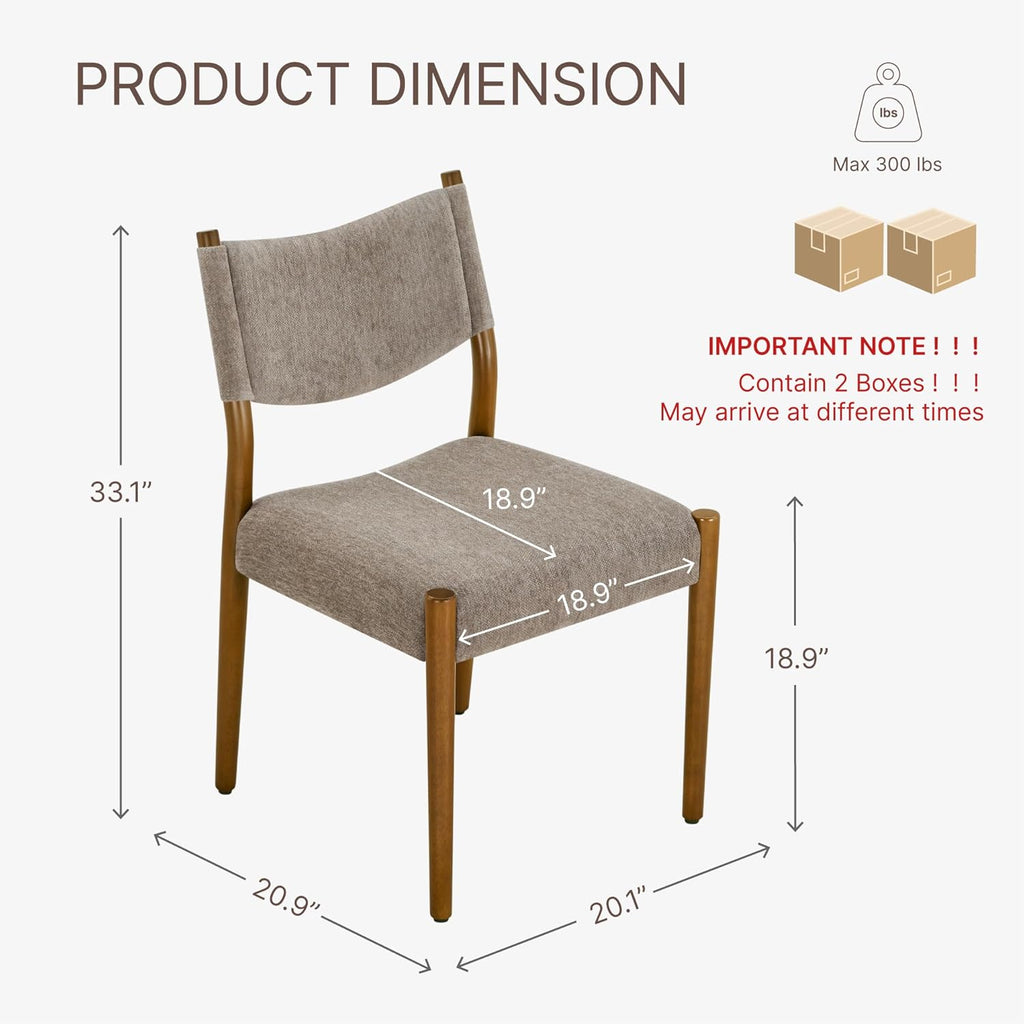KISLOT Dining Chairs Set of 4, Ergonomic Upholstered Wood Chairs, Brown | Mid Century Modern Dining Room Chairs, Ergonomic Farmhouse Kitchen Chairs with Solid Rubber Wood Frame, Antique Walnut Leg