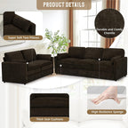 Comfy Chenille Sofa Set with Well-Filled Pillows, Brown | Modern 3 Seater & Loveseat Sofa w/Upholstered Cushions, 2 Pieces Sectional Couch w/Soft & Thickened Seats for Living Room