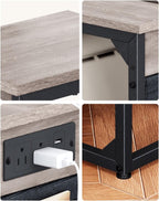 C-Shaped End Table with Fast-Charging Station, Small Couch Side Table with Storage Bag, Sofa TV Tray Table for Living Room, Bedroom, Bedside ET-GY-1