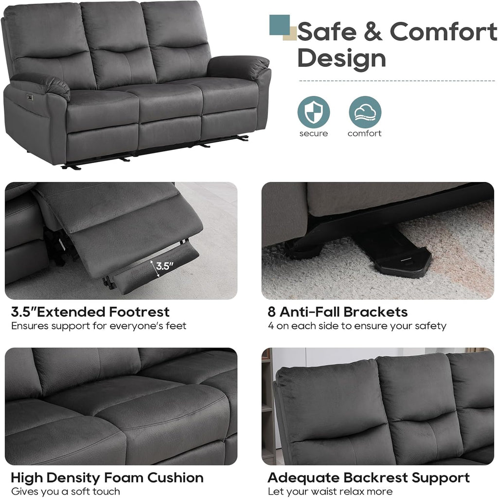 Reclining Sofa, Power Reclining Sofa with Drop-Down Table & Cup Holders, Modern 3 Seat Power Reclining Couch, Wall Hugger Sofa Recliner for Living Room Furniture Sets(Dark Gray)