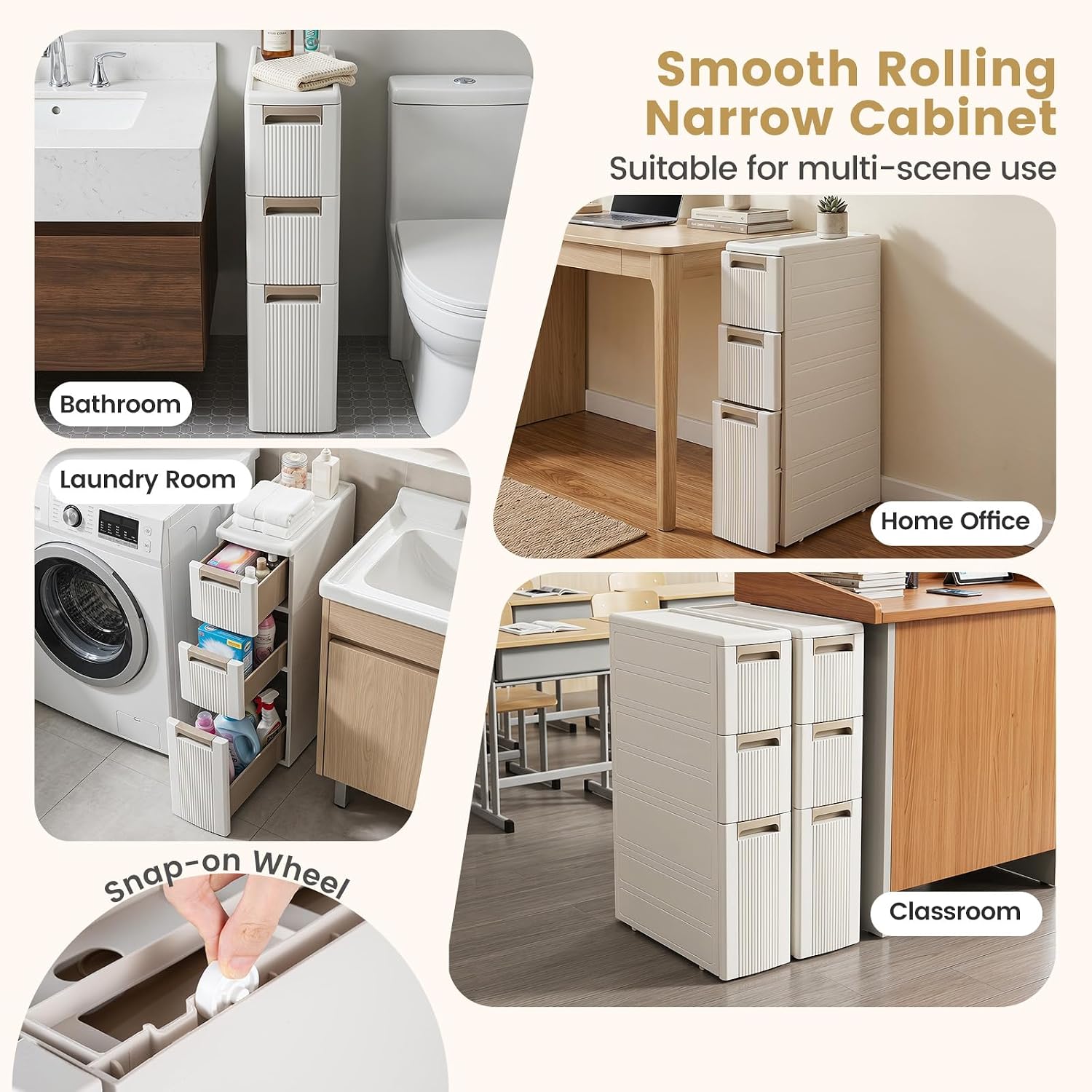 Giantex 3-Tier Narrow Storage Cabinet, Slim Rolling Cart with 3 Drawers & 2 Removable Dividers, Plastic Storage Organizer with Wheels for Small Spaces Bathroom Kitchen