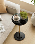 Round Side Table, Small Drink Table for Small Spaces, Modern Accent End Table with Metal Leg for Living Room, Bedroom, Corners, and Office (Black Marble)