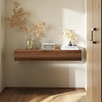 Floating Solid Wood Console Table, 47'' Wall Mounted Narrow Entryway Table with Storage Shelf, Modern Couch Shelves Small Entry Way Tables for Entryway, Front Hall, Hallway (Walnut, 47.24IN)