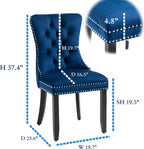 Set of 2 Upholstered Velvet Dining Room Chairs with Nailed Trim and Pulling Ring (Blue)