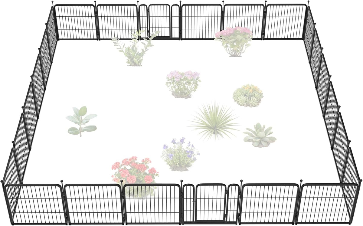 FXW Garden Fence Outdoor for The Yard – 24in(H) x 45.6ft(L) Heavy Duty Metal Animal Barrier for Dog and Rabbit, Decorative Dog Fence, 24 Panels, Black