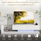 BAMACAR White TV Stand - Long Entertainment Center for 70-80 Inch TVs with Storage
