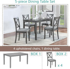 LUMISOL 5-Piece Dining Table Set for 4, Farmhouse Kitchen Table Set with 4 Upholstered Chairs, Wood Table and Chairs Set for Dining Room, Kitchen, Small Space, Grey