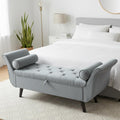 Velvet Bench for Bedroom End of Bed, 60.5 inch Upholstered Button Tufted Ottoman Bench with Rolled Arms, Button-Tufted Ottoman for Living Room, Entryway (Light Grey)
