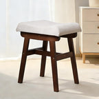 Vanity Stool with Linen Upholstery & Carved Solid Wood Legs | 17.7 Inch Compact Makeup Chairs with High Rebound Sponge Seat for Bedroom/Entryway/Home/Footstool