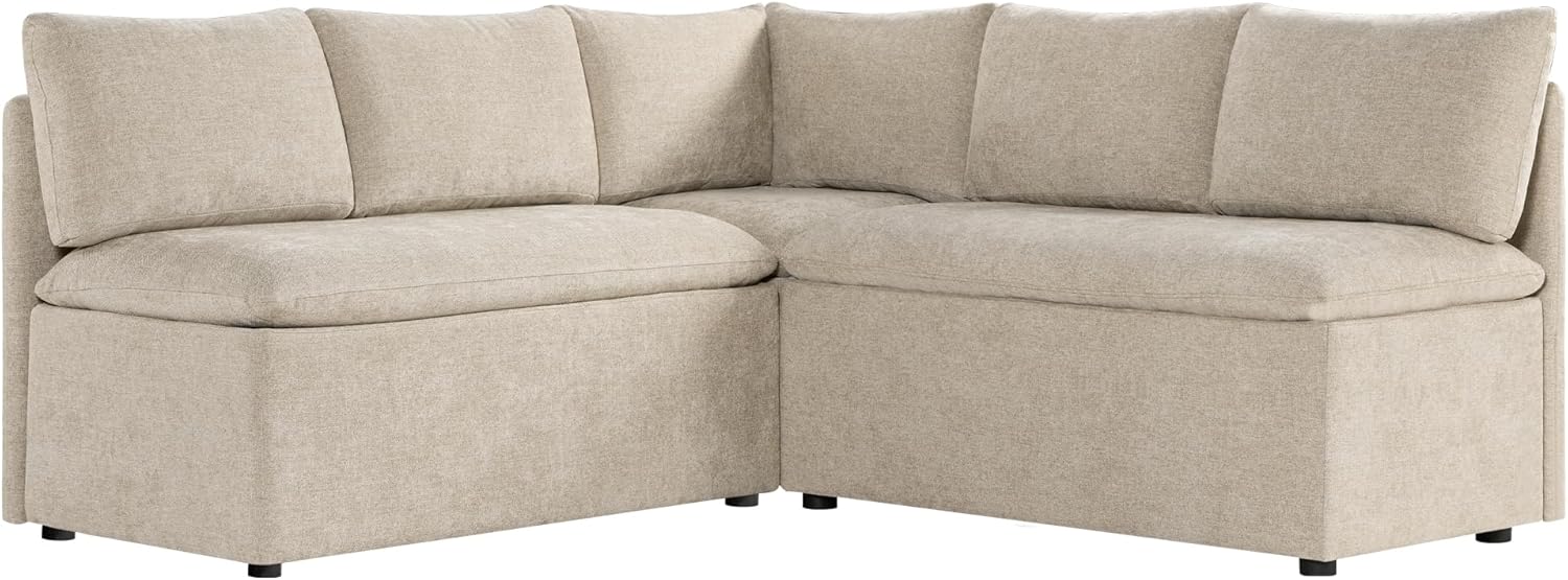 CHITA Breakfast Nook Bench with Storage, Upholstered Dining Bench with Back, Corner Kitchen & Dining Banquette Seating Nook, Dining Settee, L Shaped 5 Seats, Fabric in Khaki