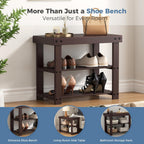 DUMOS Wooden Shoe Rack Bench with Storage, 3-Tier Bamboo Entryway Benches, Shoe Rack Holds Up to 286 lb Storage Organizer, 11.3 x 19.7 x 17.8 Inches, Suitable for Bedroom Living Room Balcony, Brown