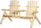 Adirondack Loveseat Chair, 2-Seat Wooden Patio Bench with Built-in Table, Outdoor Fire Pit Chair for Porch, Backyard, Deck, Garden Seating, Natural