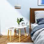 BAMEOS Bamboo Nesting Triangle End Table,Set of 2 Side Table Modern Minimalist Coffee Table for Living Room, Balcony in White