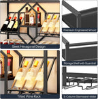 HOOBRO Wall Mounted Wine Rack with LED Light, 31.5" Wine Shelf, 3 Tier Wine Bottle Display Shelf with Glass Holder, Hanging Bar Liquor Storage Rack, for Kitchen, Bar, Black BB73DBJ01