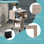 Giantex End Table, Wood Nightstand with Legs, Accent Sofa Side Table Open Storage Shelves, Small Bookcase for for Living Room Bedroom Study Room (Light Grey)