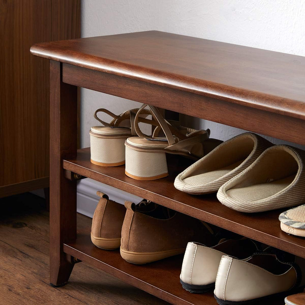 XKZG Shoe Rack Bench Wooden Shoe Storage Bench Rustic Solid Wood Entryway Bench (Brown,31.5")