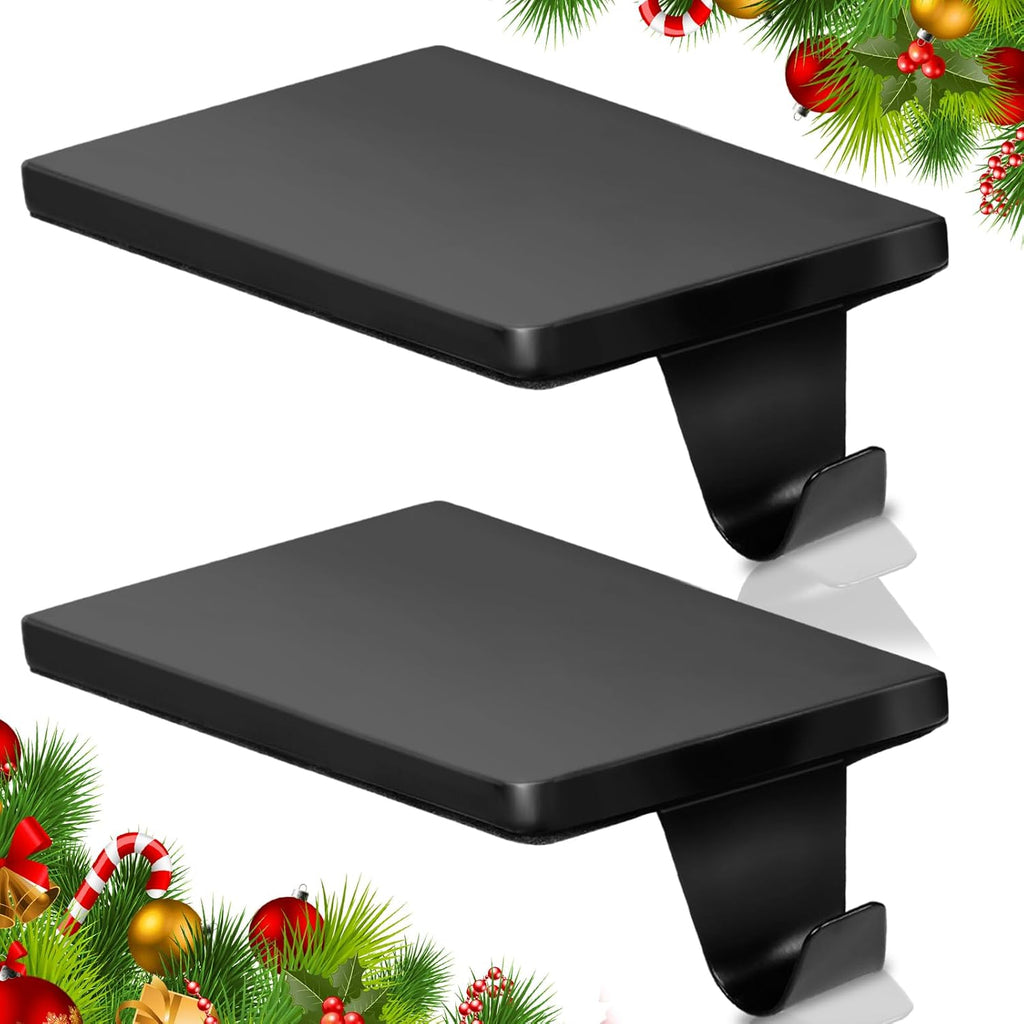 HMASYO Christmas Stocking Holders for Mantle Set of 2, Black Heavy Duty Iron Stocking Hangers Base, Low Profile Weighted Stocking Holder Hooks for Fireplace Tabletop Shelf Christmas Decoration
