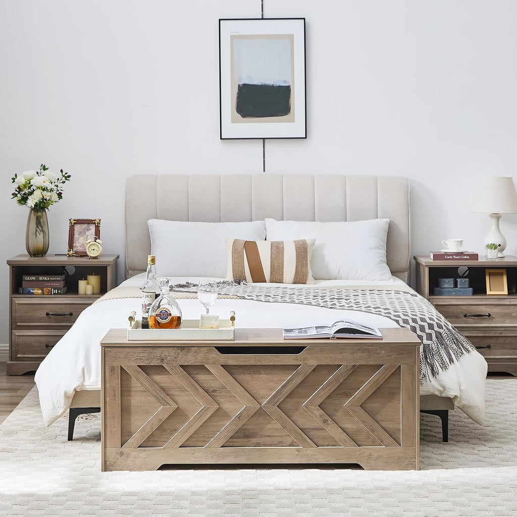 47.2” Storage Bench,Extra Large Wooden Storage Chest with 2 Safety Hinges,entryway Bench,Blanket Storage,Shoe Storage Bench for Entryway,Bedroom,Living Room,Easy Assembly.-Greige
