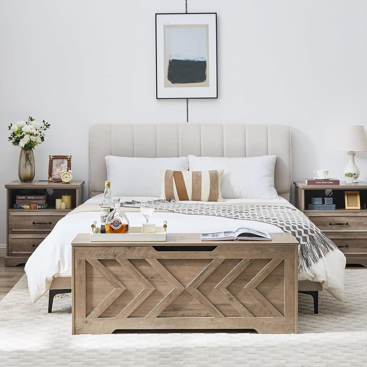 47.2” Storage Bench,Extra Large Wooden Storage Chest with 2 Safety Hinges,entryway Bench,Blanket Storage,Shoe Storage Bench for Entryway,Bedroom,Living Room,Easy Assembly.-Greige