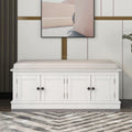 SOFTSEA 42.7" Shoe Bench with Padded Seat Cushion, 2-Tier Entryway Bench with 4 White Doors and Adjustable Shelves, Shoe Cabinet for Entryway, Bedroom, Living Room, White