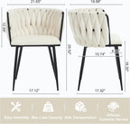 Velvet Dining Chairs Set of 4 with Black Metal Legs,White | Modern Accent Chairs with Upholstered, Woven Backrest, for Living Room, Dining Room, Kitchen,Easy and Quick Assembly