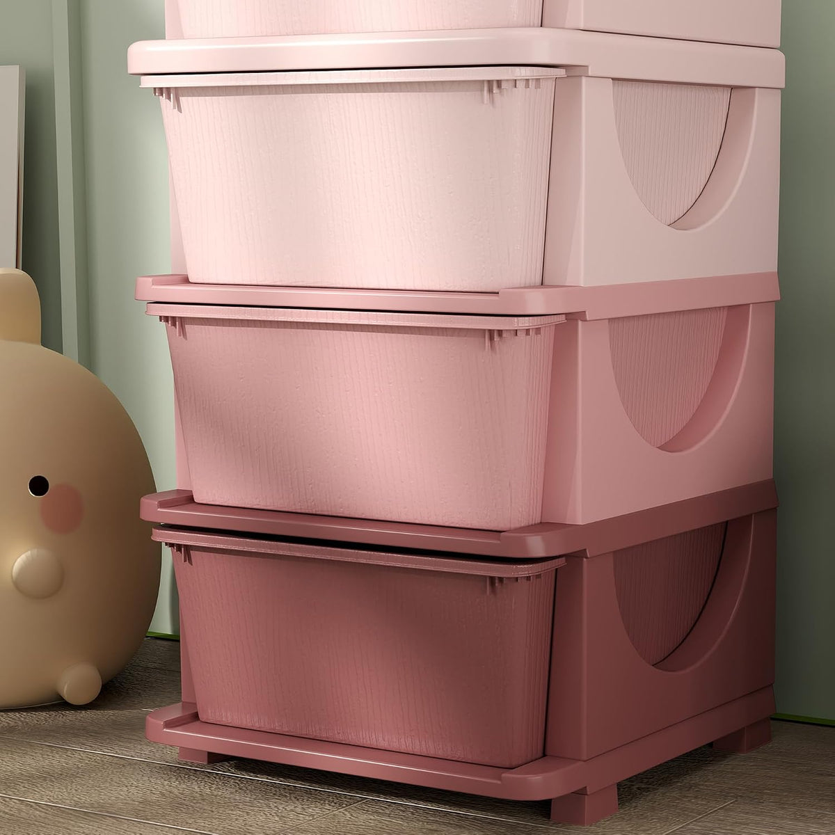 Qaba 4 Drawers Kids Storage Unit 4 Tier Toy Organizers Pink | Stackable Storage Chest, Bedroom, Nursery, Playroom, Living Room, Boys, Girls, Toddlers