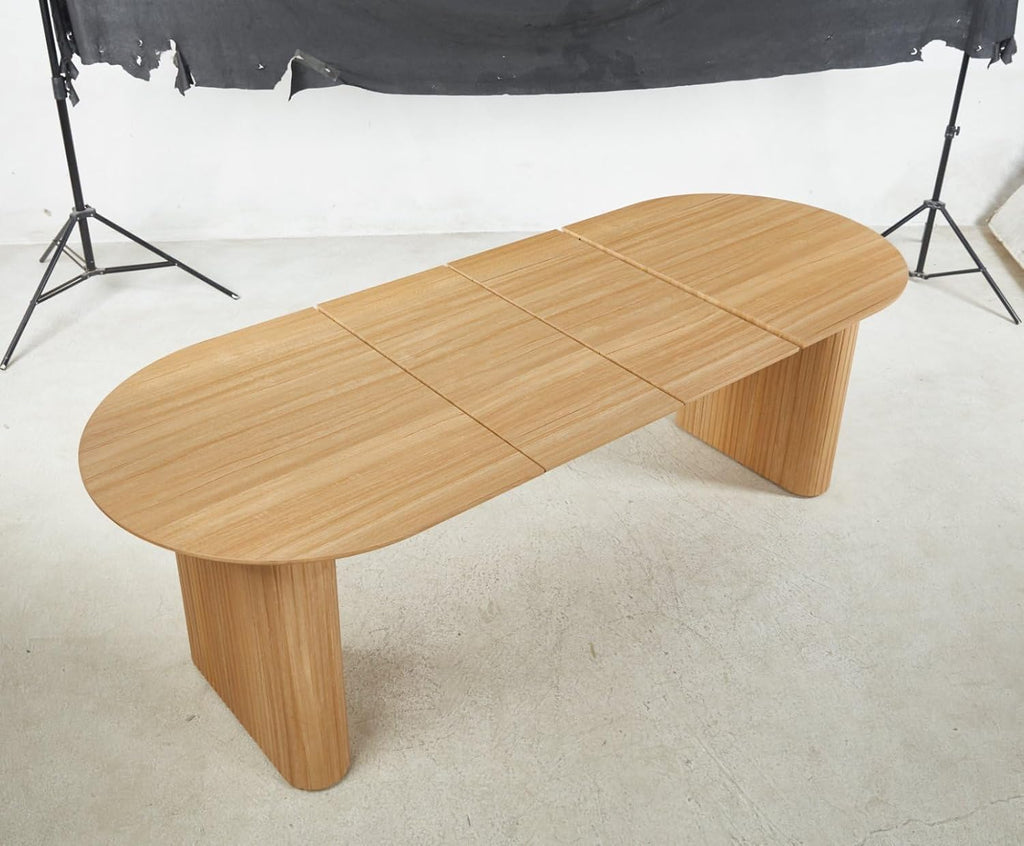 59"-90" Extendable Oval Dining Room Table for 6 to 10 Modern Farmhouse Expandable Kitchen Dining Table with Removable Leaf & Wood Strip Base Large Wood Dinner Tables for Living Room,Oak