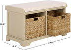 SAFAVIEH Furniture - Freddy 2-Basket Storage Bench - Sand - Solid Wood - Coastal Basket Storage Design - Ideal for Entryway, Living Room, Hallway, 18" Seat Height - Fully Assembled (AMH5736J)
