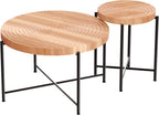 Coffee Table Set, End Table, MDF Living Room Tables with PVC Cover, Cylindrical Design, Black Metal Legs, Red Cedar-Brown, 2-Piece