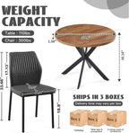 37 Inch Round Dining Table Set for 4, Modern Small Circle Kitchen Coffee Set for Apartment Living Room Office, Save Space(1 Wooden Table+2 Grey PU Leather Chairs)