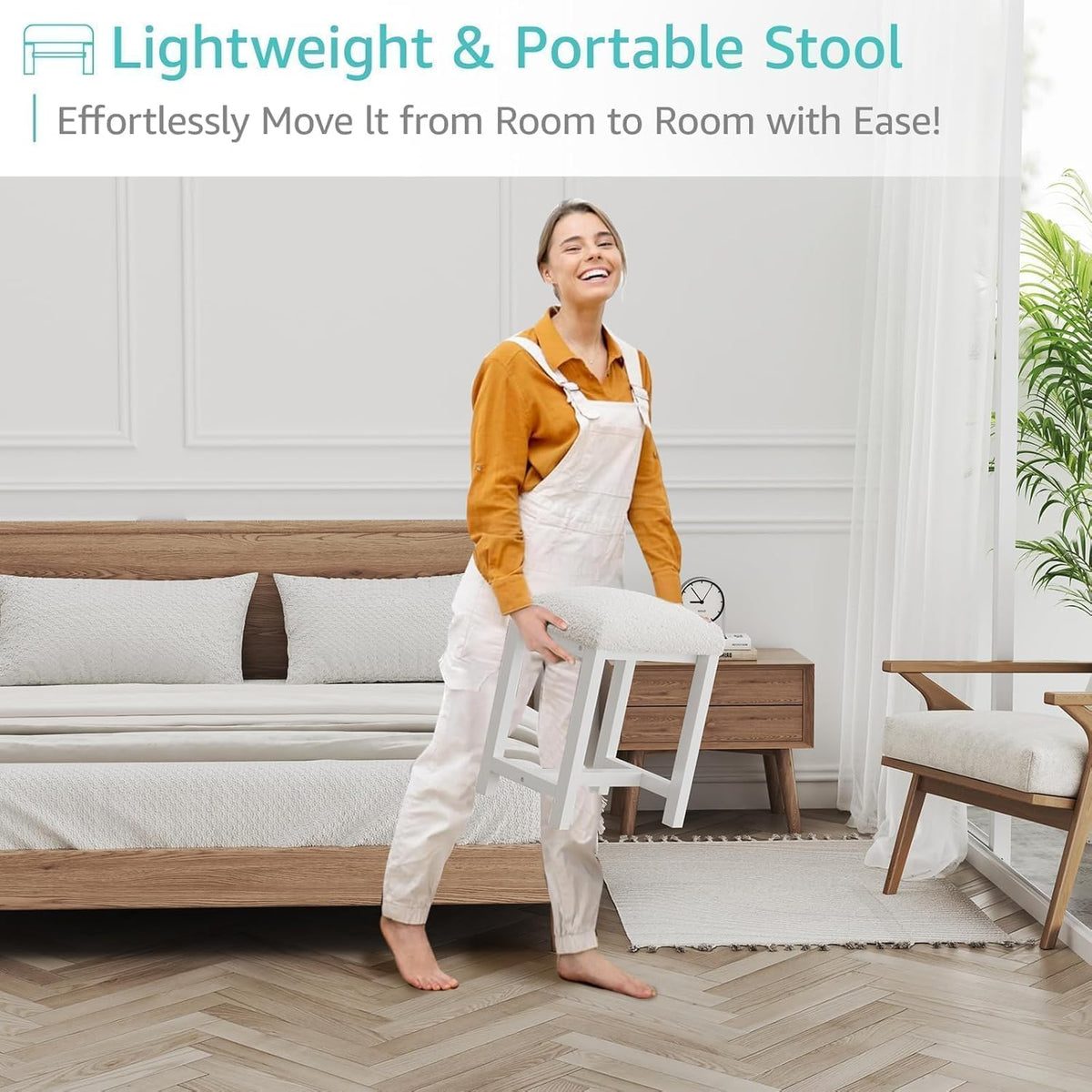 Small Vanity Stool, Cute Vanity Stools with Cushion, White Makeup Vanity Chair for Small Spaces, Living Room, Bedroom, Bathroom, Entryway, Ottoman Foot Rest for Couch Sillas Modern