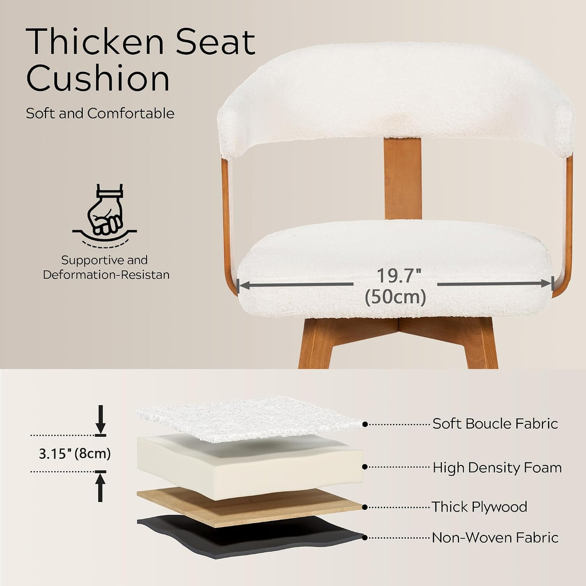 EYYTHUNG Swivel Dining Chairs Set of 2, Mid Century Modern Boucle Dining Chairs with Arms and Wood Legs,Upholstered Kitchen Chairs for Kitchen, Dining Room, Living Room, White and Dark Oak