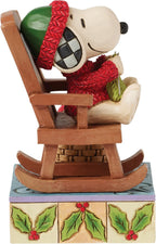 Enesco Peanuts by Jim Shore Snoopy in Rocking Chair Knitting with Woodstock Figurine, 5 Inch, Multicolor