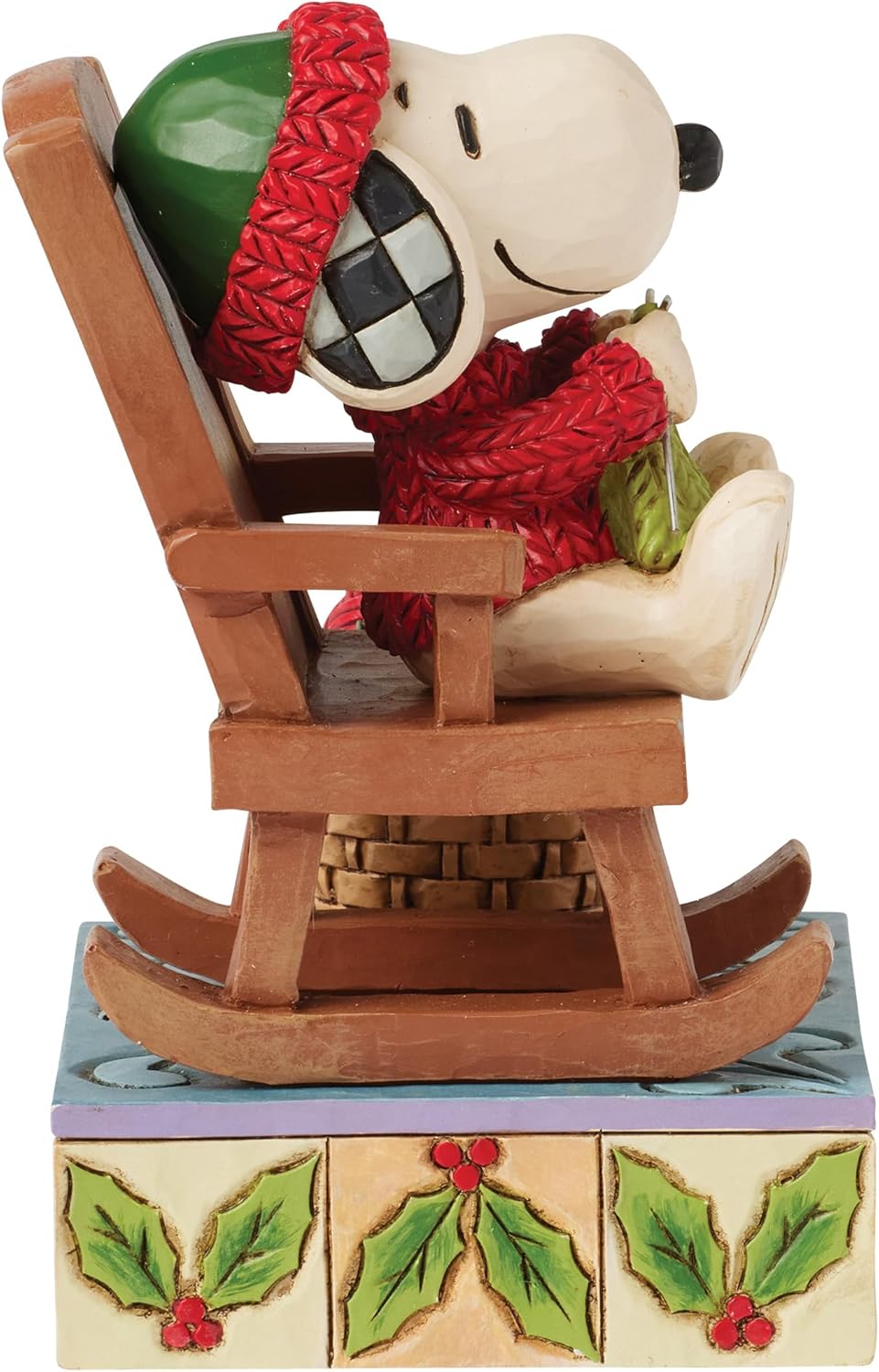Enesco Peanuts by Jim Shore Snoopy in Rocking Chair Knitting with Woodstock Figurine, 5 Inch, Multicolor