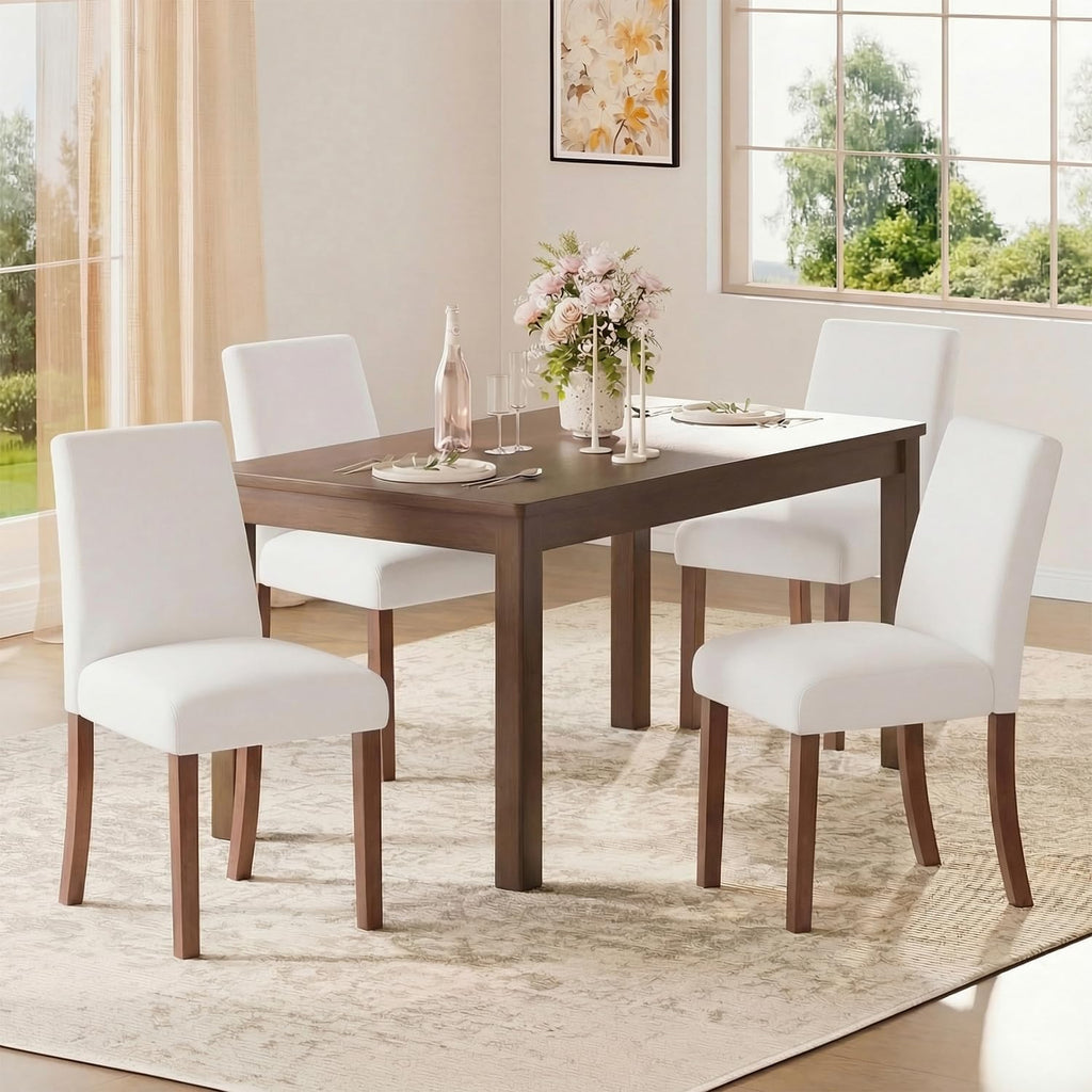 Dining Chairs Set of 4, Parsons Chairs for Small Spaces, Light Beige | Modern Dining Room Chairs with Solid Wooden Legs, Fabric Upholstered Kitchen Chairs for Restaurant & Cafe