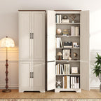 Function Home Farmhouse Kitchen Pantry Cabinet, 72" Tall Storage Cabinet with Doors and Adjustable Shelves, 6 Tier Freestanding Cupboard for Dining Room Living Room Bathroom, Antique White & Brown Top