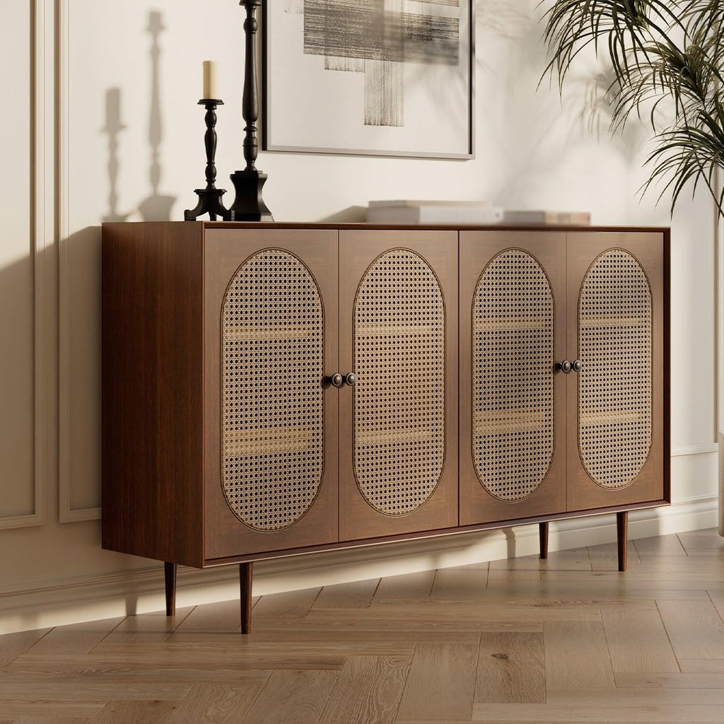 Entryway Cabinet Retro Rattan Sideboard Wall Kitchen Storage Cabinet Modern Restaurant Wine Cabinet Sideboard Storage Cabinet(Small)
