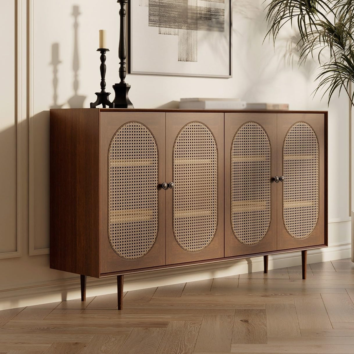Entryway Cabinet Retro Rattan Sideboard Wall Kitchen Storage Cabinet Modern Restaurant Wine Cabinet Sideboard Storage Cabinet(Small)