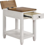 Martin Svensson Home Napa Farmhouse Chairside End Table with Charging Station, Solid Wood Narrow Side Table with Drawer & Shelf, Rustic Accent Table for Living Room or Bedroom. White and Natural.