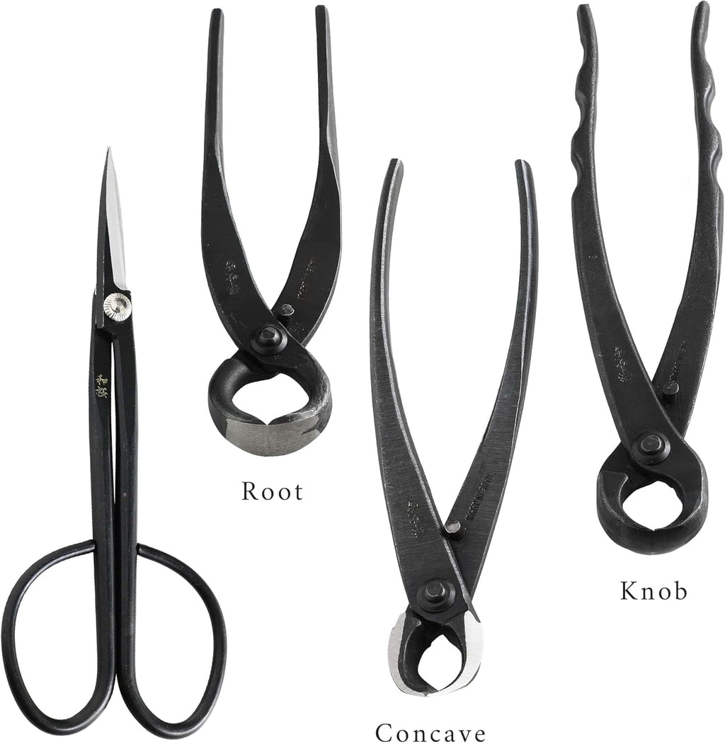 Wazakura Made in Japan 6PCS Bonsai Professional Tool Kit with Roll Bag: Yasugi Steel Twig Scissor, Concave Branch Cutter, Knob Cutter, Jin Plier, Wire Cutter, Root Cutter. Bonsai Tool Set with Case