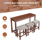 59" Dining Bar Table Set with Power Outlet, Behind Couch Sofa Table with 3 Padded Stools, 4 Piece Bar Table and Chairs Set for Living Room, Dining Room, Cherry
