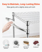 VEVOR Kitchen Utility Cart, 3 Tier Heavy Duty Adjustable Wire Storage Rack, Commercial Steel Rolling Service Trolley on Wheels, Work Table with Handle Bar, for Garage and Laundry Room, 40x25x40.9 in