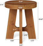Round Side Table, Farmhouse Solid Wood End Table for Couch, Mid Century Modern Side Table with Heavy-Duty Legs, Small Bedside Table for Bedroom, Living Room, Walnut