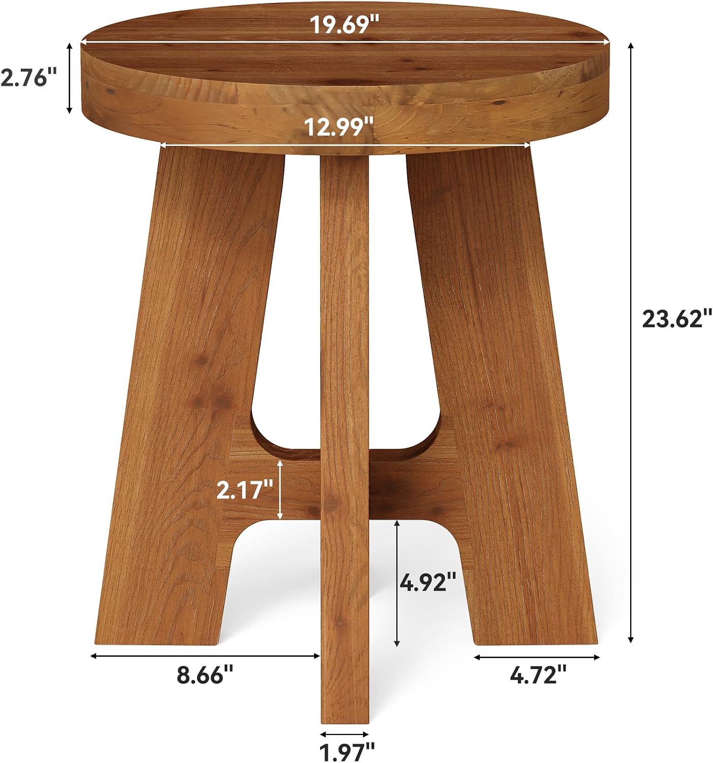 Round Side Table, Farmhouse Solid Wood End Table for Couch, Mid Century Modern Side Table with Heavy-Duty Legs, Small Bedside Table for Bedroom, Living Room, Walnut