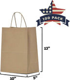 Qutuus 10x5x13 Kraft Paper Bags 100 Pcs Kraft Shopping Bags, Paper Gift Bags for Retail, Merchandise, Recycled Bulk Paper Sacks, Brown Paper Bags with Handles Bulk