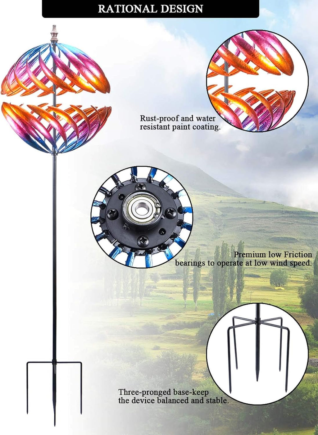 MUMTOP Wind Spinner 360 Degrees Double Steel Metal Wind Sculpture is Suitable for Decorating Your Patio, Lawn & Garden
