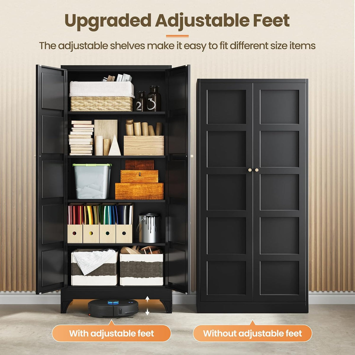 Yizosh Metal Storage Cabinet with 2 Doors and 4 Adjustable Shelves - 71" Black Kitchen Pantry Storage Cabinet,4-Tier Tall Steel Cabinet Locker for Living Room,Dining Room,Kitchen